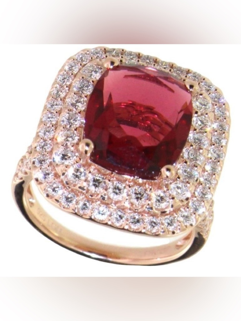 6.56 Ct Ruby Lab Diamond Double Halo Sterling Silver Ring Appraised $2,755